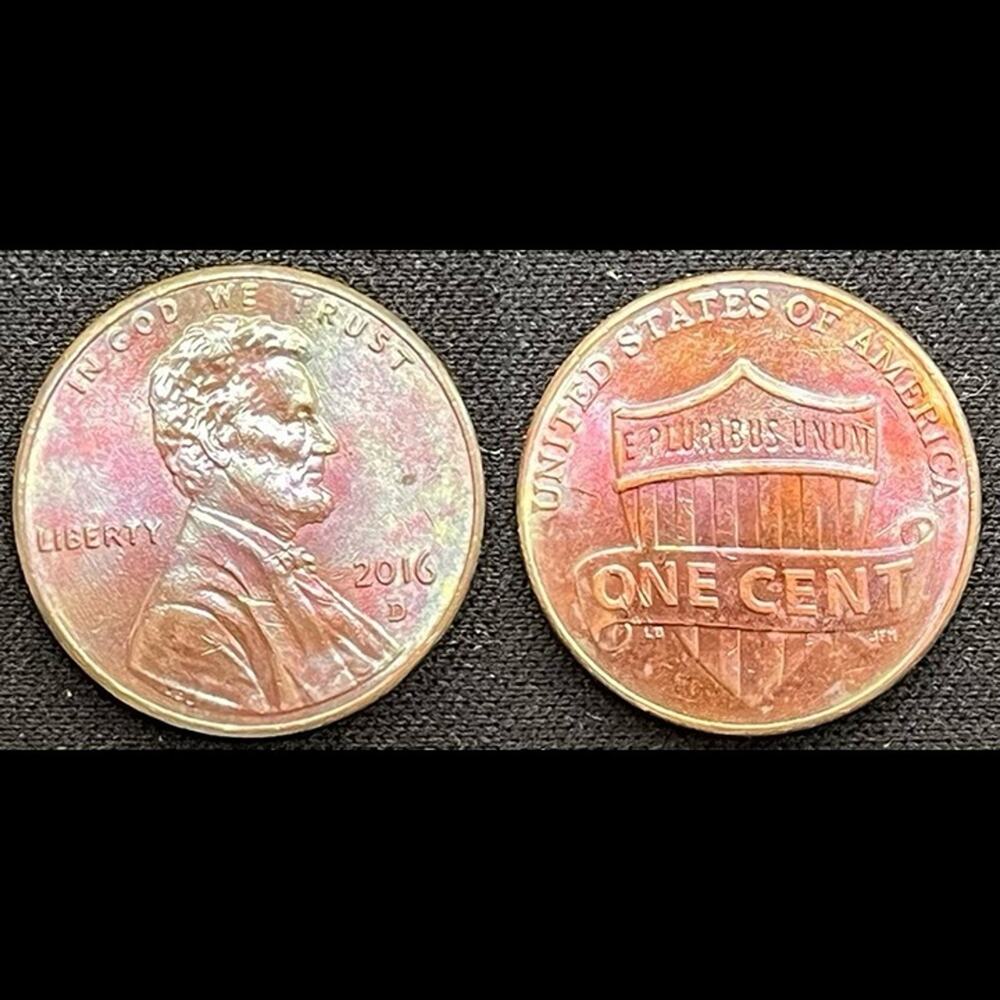 Lincoln One Cent 2016-D Synthesized Rainbow Toning Handmade Collection Coin #24